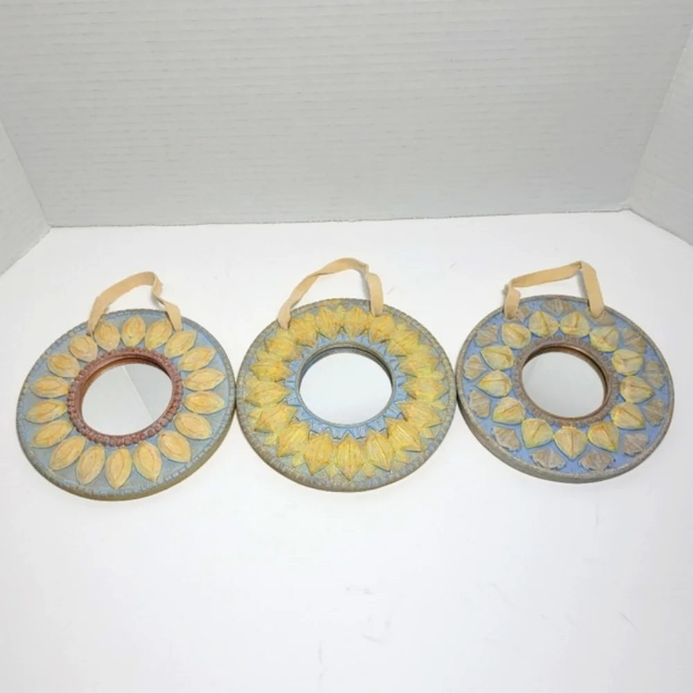 Set of Three Sunflower Theme Wall Decor Mirrors